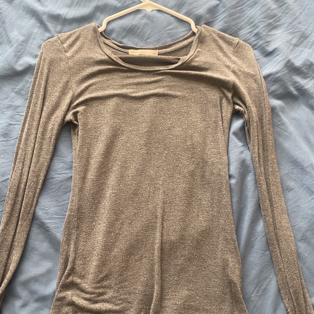 Active Basic Gray Fitted Long Sleeve Bodysuit